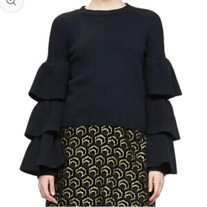 CO Wool Sweater Women’s Small Black Ruffle Tiered Sleeve